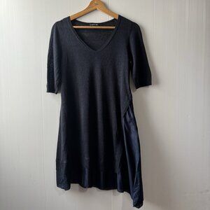 Eileen Fisher Tunic Sz XS Linen Silk Blend V Neck Half Sleeve Asymmetrical Hem